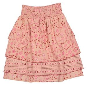 Rowe Smocked Pink Floral Tiered Skirt Girls 12 Pull On Elastic Waist